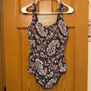 Lands End Swimsuit Womens 12 Paisley One Piece Full Coverage Beach